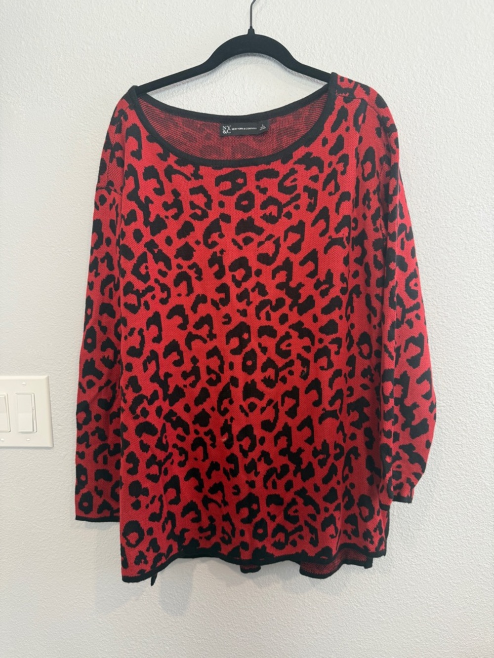New York & Company Red and Black Leopard Cheetah Print Pullover